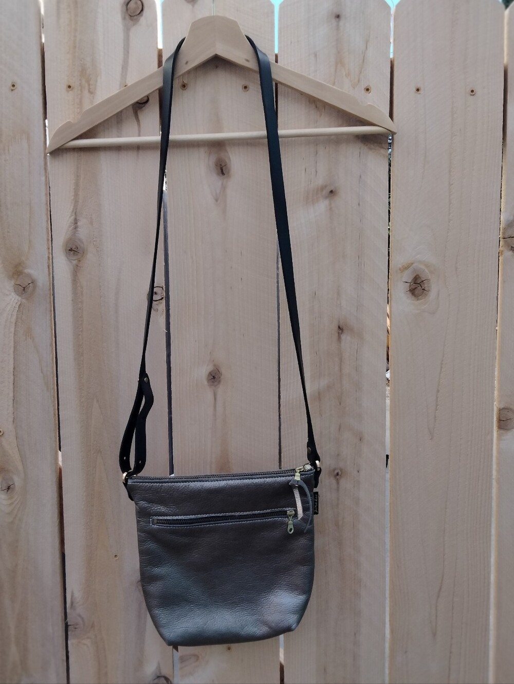 Zina Kao Metallic Leather Crossbody Bag 9" x 9.5"